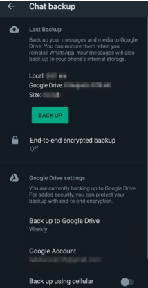 Choose to back up to Google Drive or local storage.