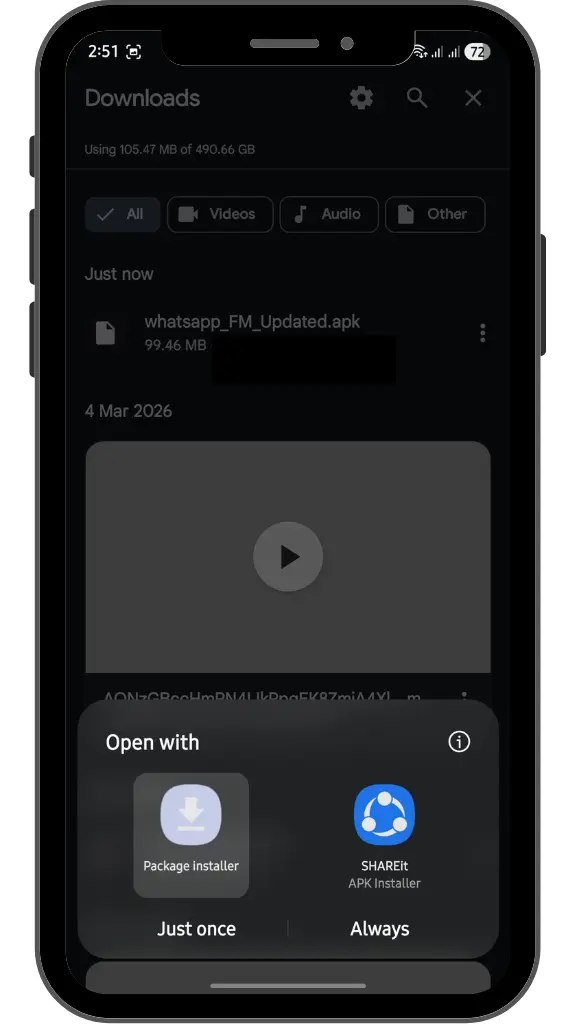 Open your browser’s download folder and find the downloaded file. Tap on it, then select Install to continue